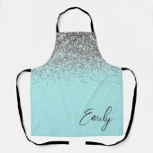 Girlige Aqua Blauwe Teal Glitter Monogram Schort (Voorkant)