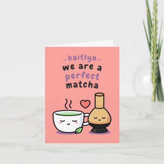 Girlige Romantische Matcha Thee Tekening Valentijn Kaart (Voorkant)