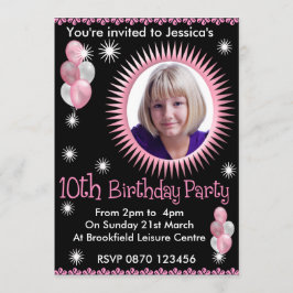 Girls 10th Birthday Photo Invitation Kaart