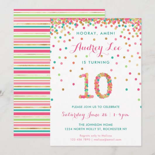 Girls 10th Birthday Uitnodiging verjaardagsfeest (Voorkant / Achterkant)