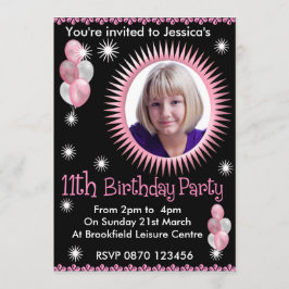 Girls 11th Birthday Photo Invitation Kaart