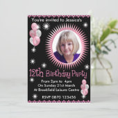 Girls 12th Birthday Photo Invitation Kaart (Staand voorkant)