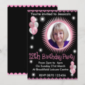 Girls 12th Birthday Photo Invitation Kaart (Voorkant / Achterkant)