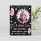 Girls 13th Birthday Photo Invitation Kaart (Staand voorkant)