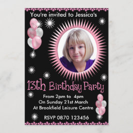 Girls 13th Birthday Photo Invitation Kaart
