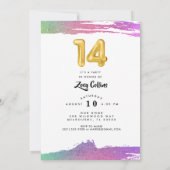 Girls 14th Birthday Balloon Fotouitnodiging Kaart (Achterkant)