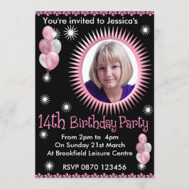 Girls 14th Birthday Photo Invitation Kaart