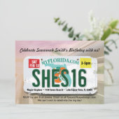 Girl's 16e Birthday Florida License Invitation Kaart (Staand voorkant)