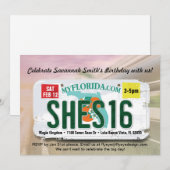 Girl's 16e Birthday Florida License Invitation Kaart (Voorkant / Achterkant)