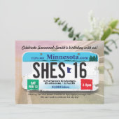 Girl's 16e verjaardag Minnesota Licentie Invite Kaart (Staand voorkant)