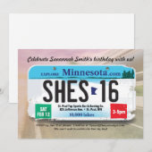Girl's 16e verjaardag Minnesota Licentie Invite Kaart (Voorkant / Achterkant)
