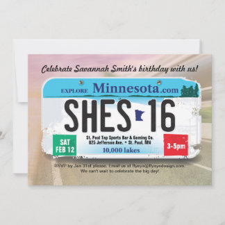 Girl's 16e verjaardag Minnesota Licentie Invite Kaart
