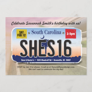 Girl's 16e verjaardag South Carolina Licentie Invi Kaart