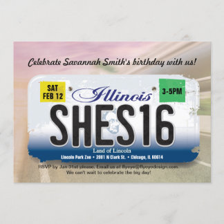 Girl's 16th Birthday Illinois License Invitation Kaart