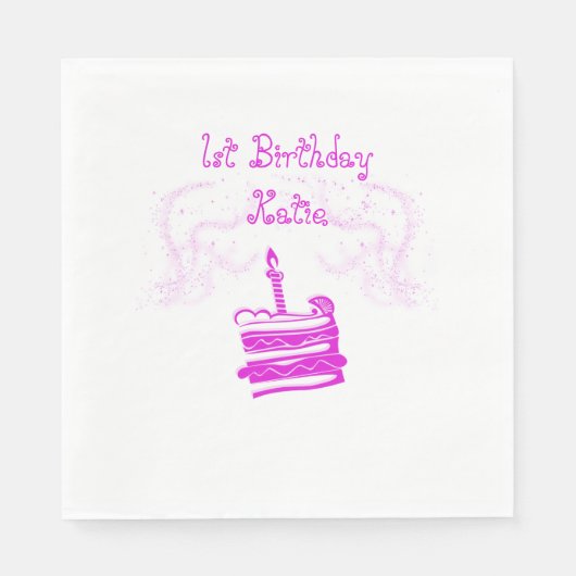 Girl's 1e Birthday Paper Napkins Servetten (Voorkant)