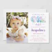 Girls 1st Birthday Fotouitnodiging Kaart (Voorkant)