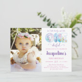 Girls 1st Birthday Fotouitnodiging Kaart (Staand voorkant)