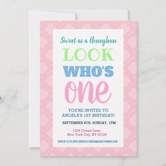 Girls 1st Birthday Invitation Wording Kaart (Voorkant)