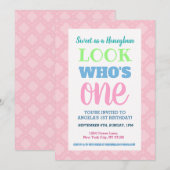 Girls 1st Birthday Invitation Wording Kaart (Voorkant / Achterkant)