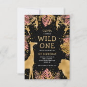 Girls 1st Birthday Pink Black Safari Kaart (Voorkant)