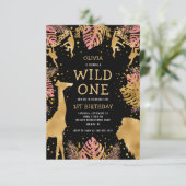 Girls 1st Birthday Pink Black Safari Kaart (Staand voorkant)