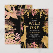 Girls 1st Birthday Pink Black Safari Kaart (Voorkant / Achterkant)