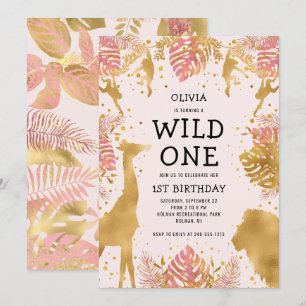 Girls 1st Birthday Pink Oerwoud Safari Kaart