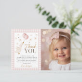 Girls 1st Birthday Silly Goose Pink Photo Bedankkaart (Staand voorkant)