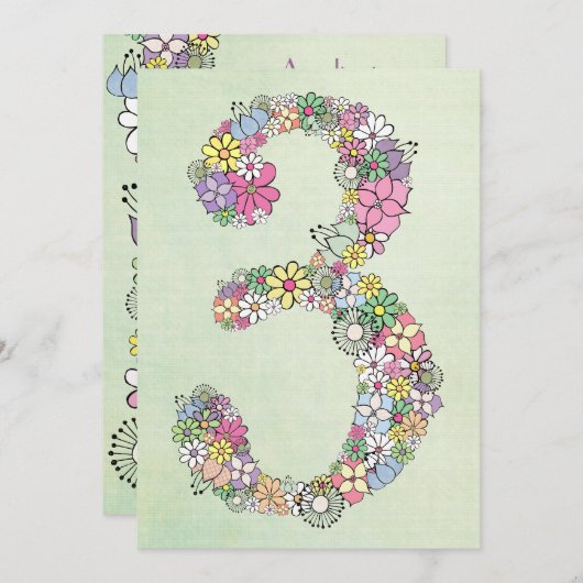 Girls 3rd Birthday Party Custom Invitation Kaart (Voorkant / Achterkant)