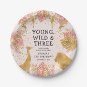 Girls 3rd Birthday Party Pink Gold Safari Papieren Bordje (Voorkant)