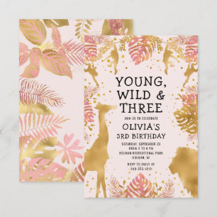 Girls 3rd Birthday Pastel Pink Gold Safari Kaart