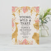 Girls 3rd Birthday Pink Gold Ecru Safari Kaart (Staand voorkant)