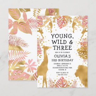 Girls 3rd Birthday Pink Gold Safari Kaart
