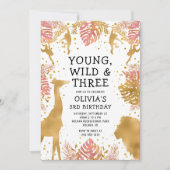 Girls 3rd Birthday Pink Gold Safari Kaart (Voorkant)