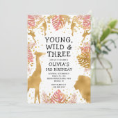 Girls 3rd Birthday Pink Gold Safari Kaart (Staand voorkant)
