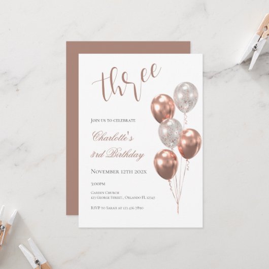 Girl's 3rd birthday, with beige balloons kaart (Voorkant / Achterkant in situ)