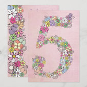 Girls 5th Birthday Party Custom Invitation Kaart (Voorkant / Achterkant)