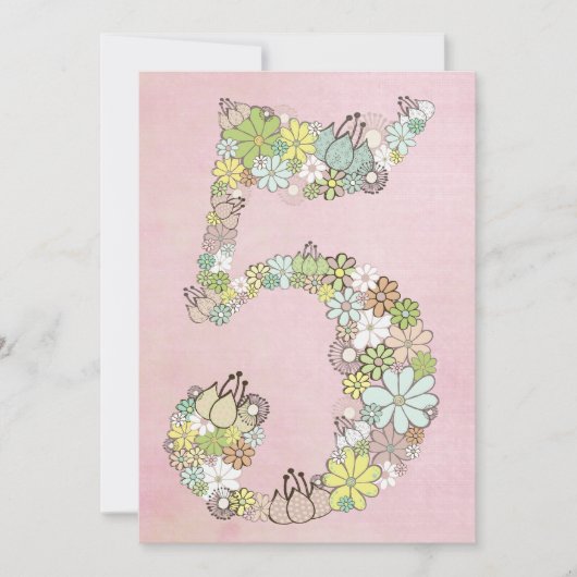 Girls 5th Birthday Party Custom Invitation Kaart (Voorkant)