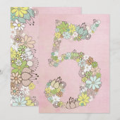 Girls 5th Birthday Party Custom Invitation Kaart (Voorkant / Achterkant)