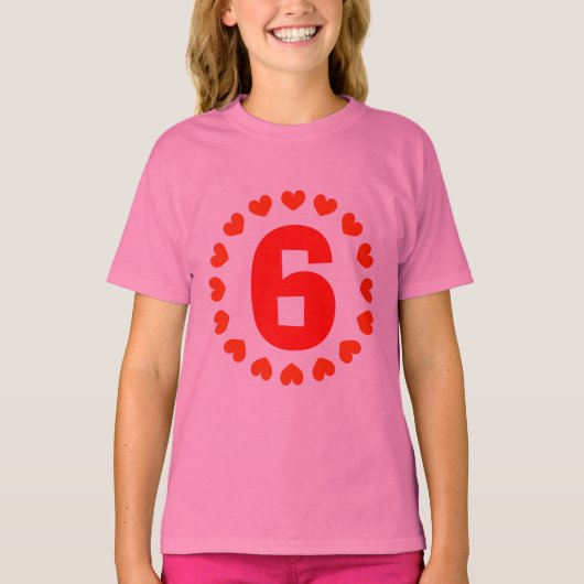 Girls 6th Birthday shirt | number six with hearts (Voorkant)