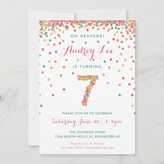 Girls 7th Birthday Uitnodiging verjaardagsfeest (Voorkant)