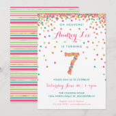 Girls 7th Birthday Uitnodiging verjaardagsfeest (Voorkant / Achterkant)