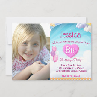 Girls 8th Birthday Party Photo Invitation Pink Kaart