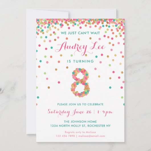 Girls 8th Birthday Uitnodiging verjaardagsfeest (Voorkant)