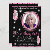 Girls 9th Birthday Photo Invitation Kaart (Voorkant / Achterkant)