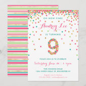 Girls 9th Birthday Uitnodiging verjaardagsfeest (Voorkant / Achterkant)