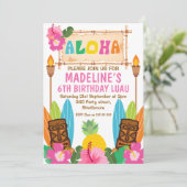 Girls Aloha Luau Birthday Invitation Kaart (Staand voorkant)