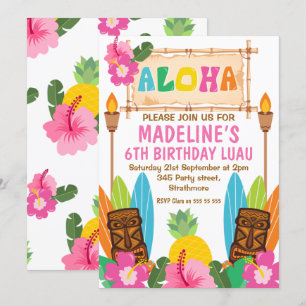 Girls Aloha Luau Birthday Invitation Kaart