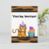 Girls Animal Print Tiger Birthday Uitnodiging (Staand voorkant)