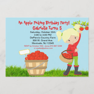 Girls ApplePicking Birthday Party Invitation Kaart
